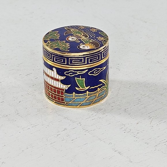 Vintage Cloisonne Enamel Miniature Trinket Snuff Duck Bird Lidded - Picture 6 of 9